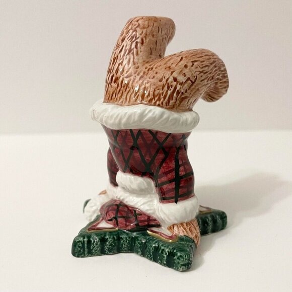 Fitz and Floyd Christmas Tumbling Bear Figurine Red Plaid Santa Suit Stars Chip - Picture 12 of 13